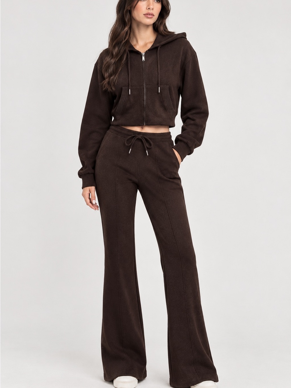 Brown Cropped Hoodie & Flare Pants S
